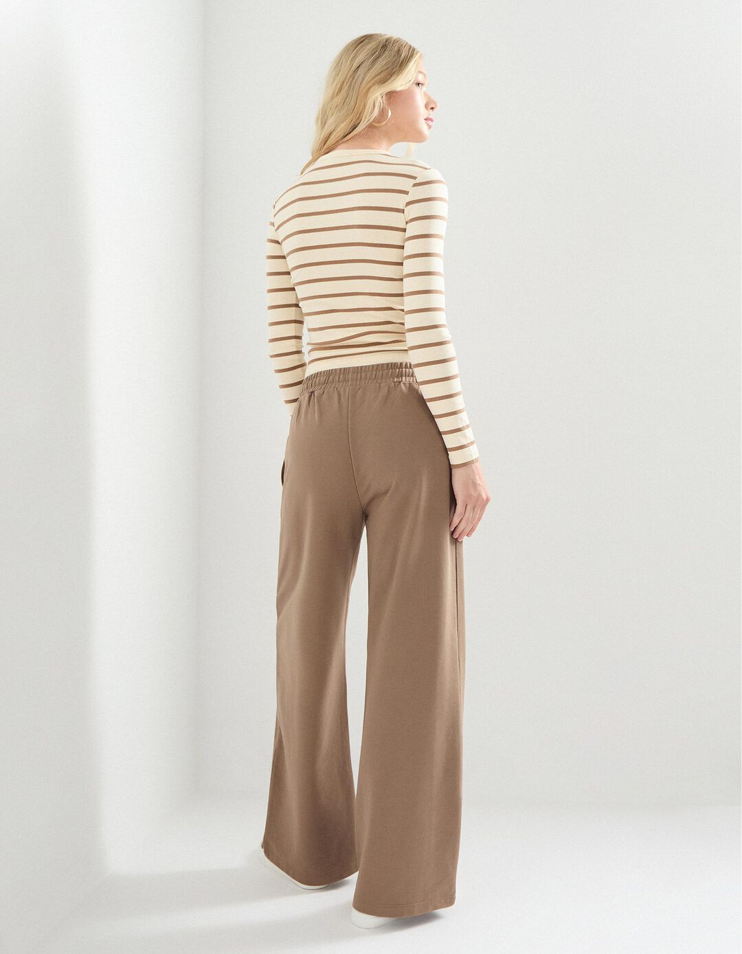 Calças Joggers Wide Leg, Mulher, Bege Escuro