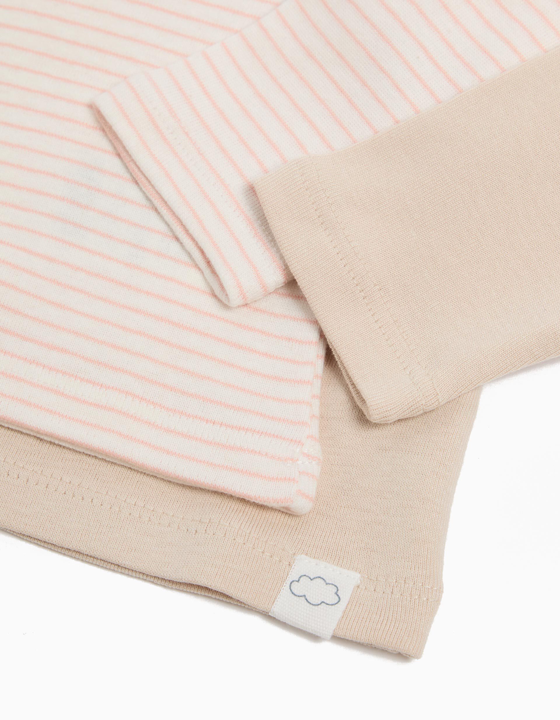 Comprar Online Pack 2 T-shirts de Manga Comprida, Rec&eacute;m-nascido, Rosa Claro/Bege