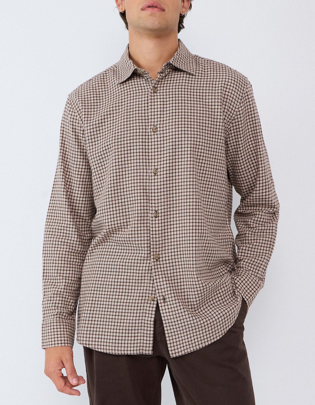 Camisa Slim Com Padr&atilde;o, Homem, Bege