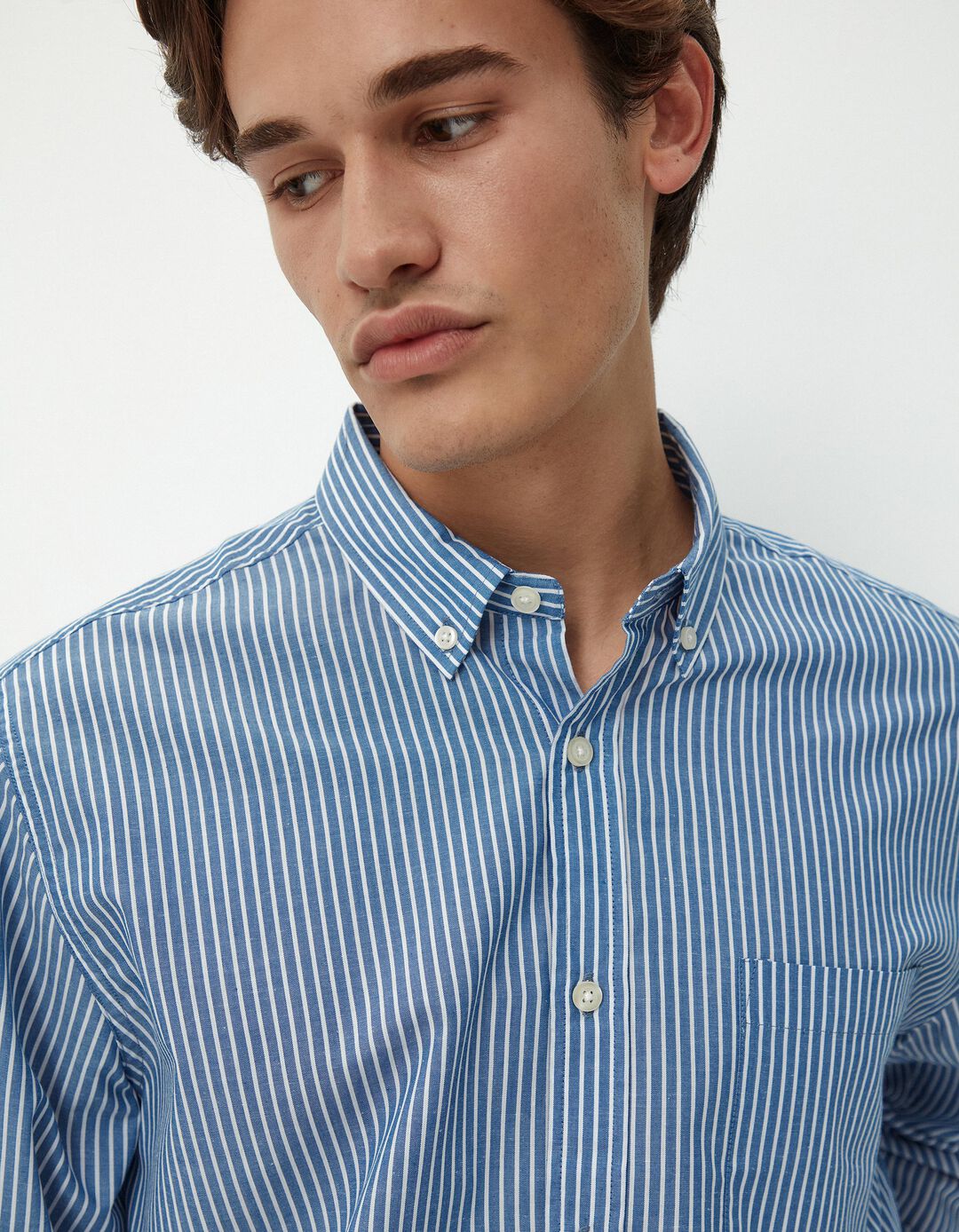 Camisa de Manga Comprida Popelina Riscas, Homem, Azul Claro