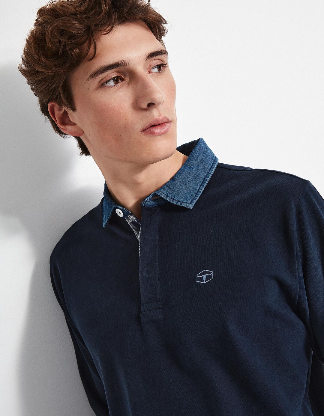 Polo de Manga Comprida Gola Ganga, Homem, Azul Escuro