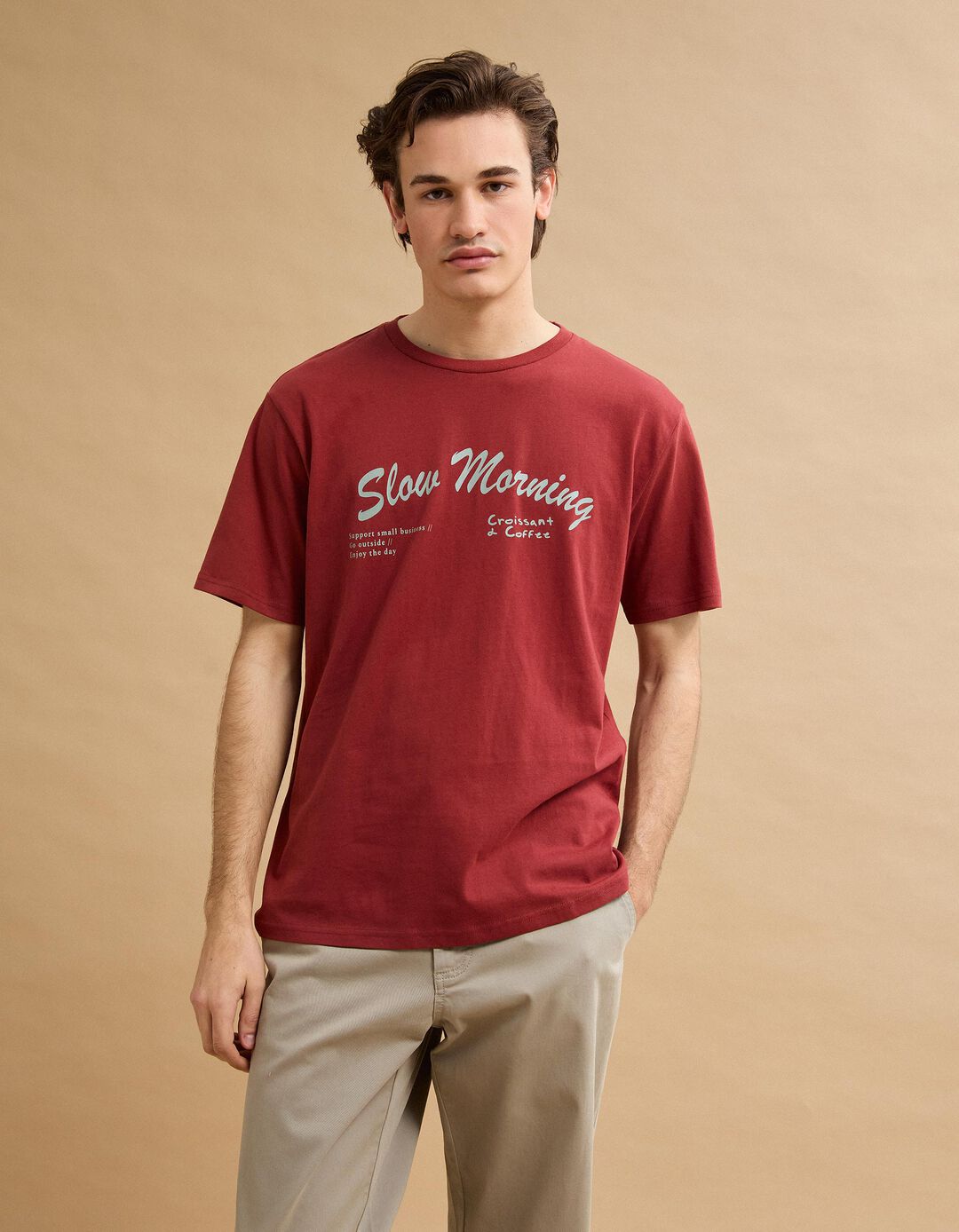 T-shirt Jersey Estampado, Homem, Vermelho