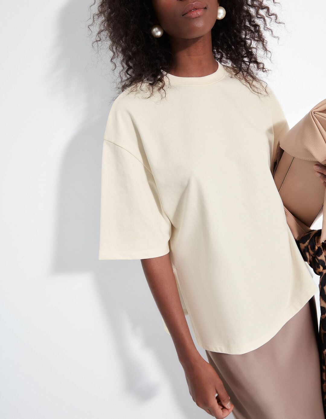 T-shirt Fleece, Mulher, Bege Claro