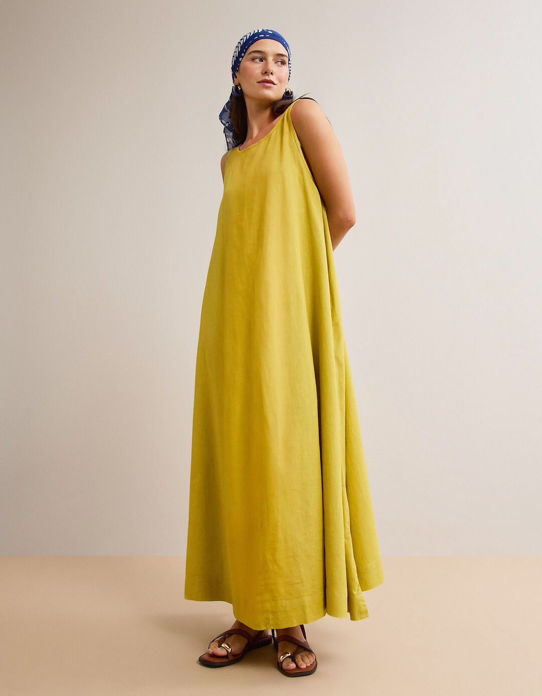 Vestido com Linho, Mulher, Amarelo