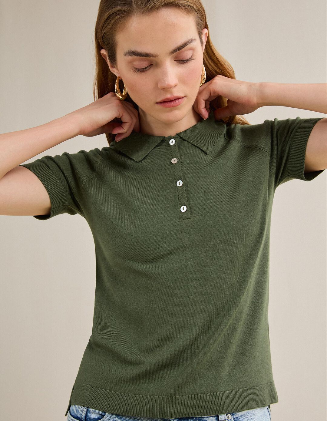 Polo Manga Curta, Mulher, Verde Escuro