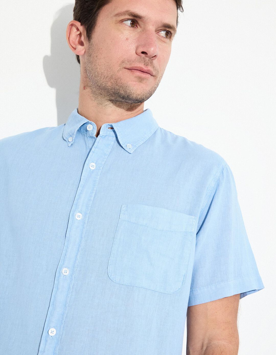 Camisa com Linho, Homem, Azul Claro