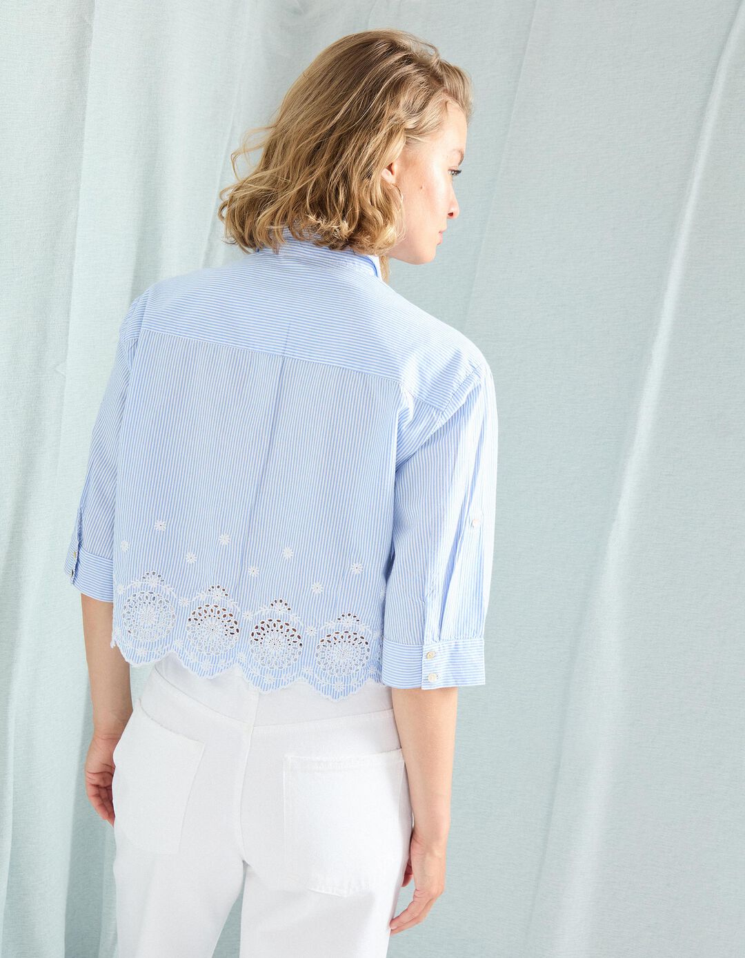 Blusa com Bordado, Mulher, Azul 