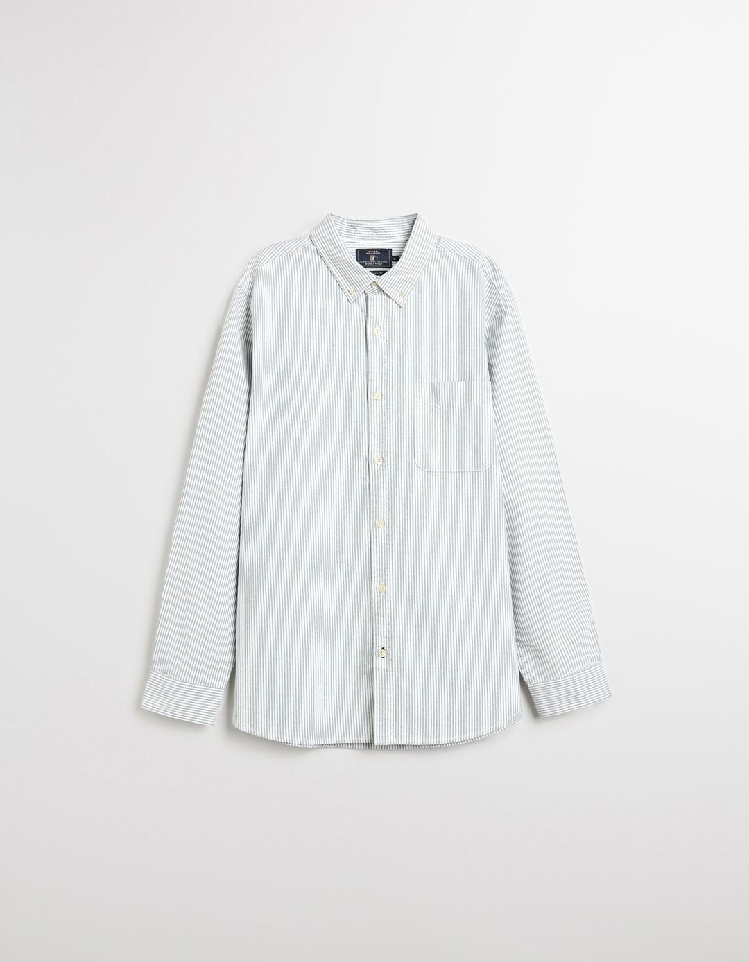 Camisa Riscas de Manga Comprida Oxford, Homem, Verde