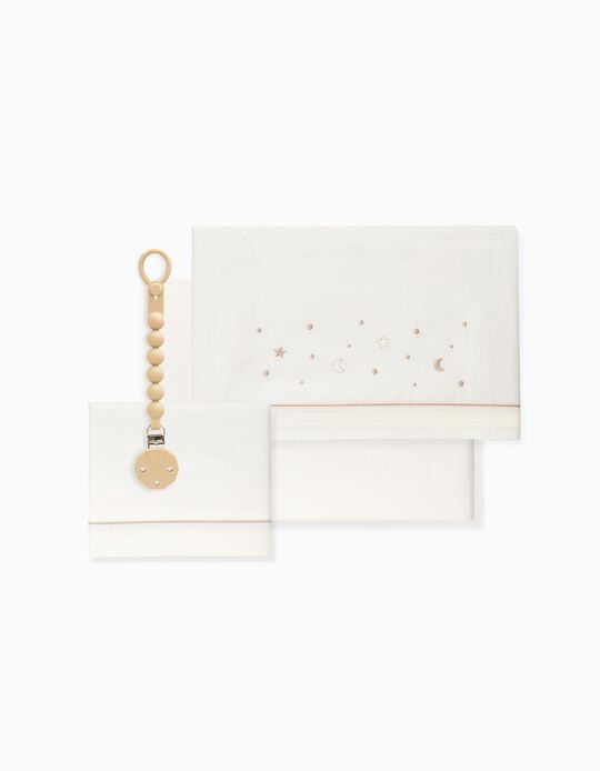 Comprar Online Conjunto de Len&ccedil;&oacute;is, 3 Pe&ccedil;as de Algod&atilde;o 'Stars' 60x120 cm, Beige