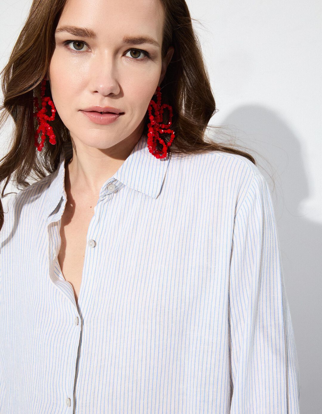 Camisa com Linho, Mulher, Azul