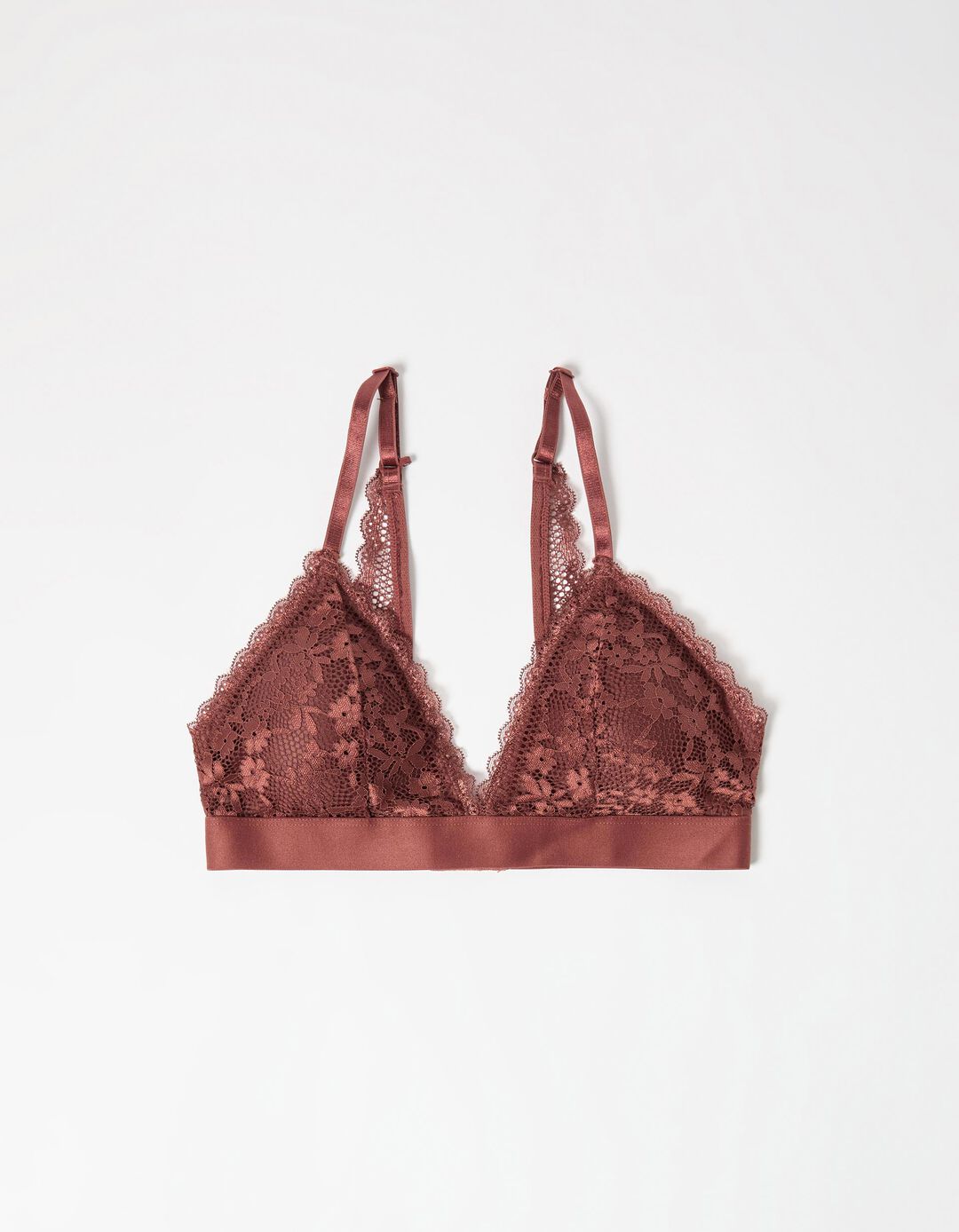 Bralette de Renda com Alças Versáteis, Mulher, Castanho
