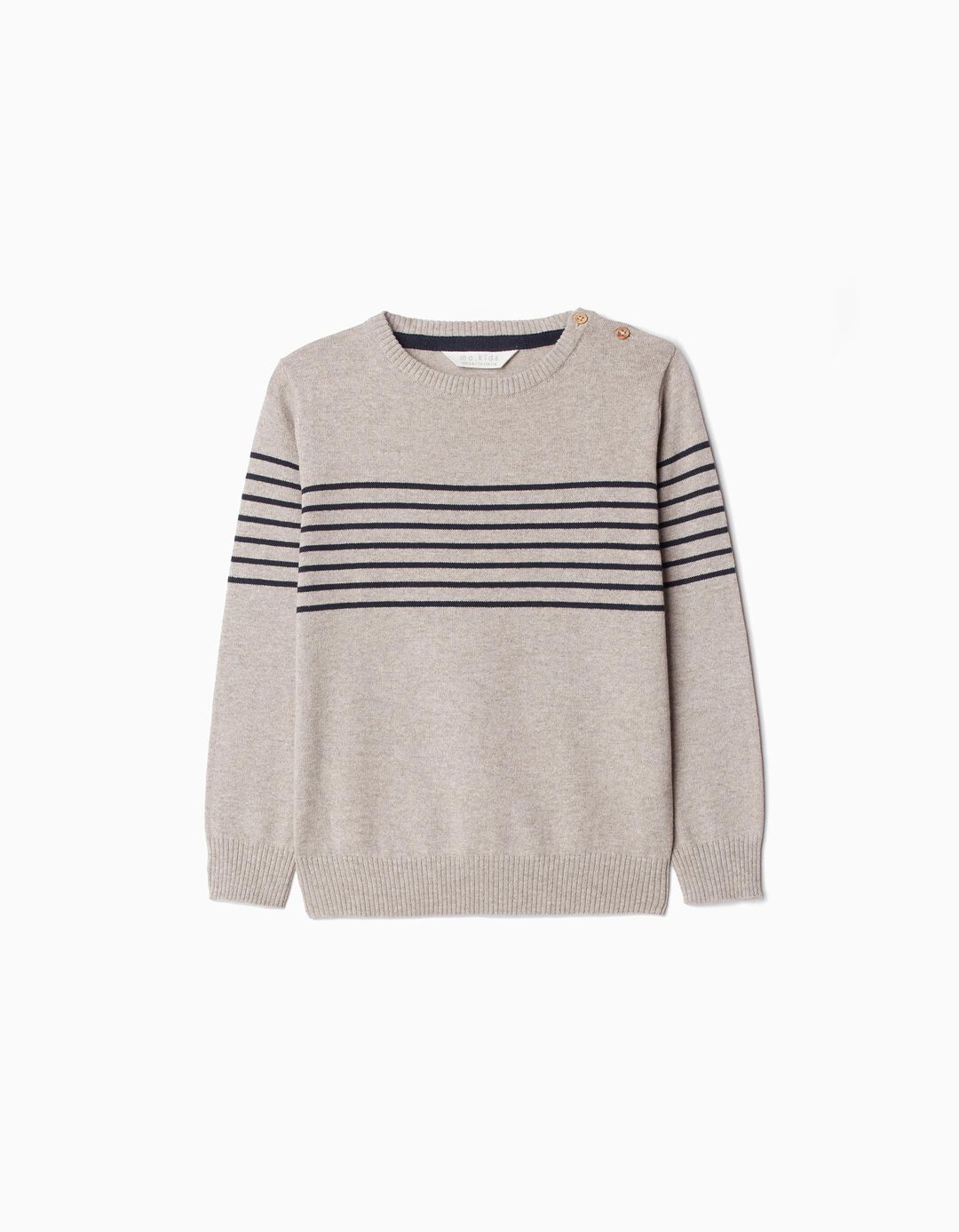 Camisola de Malha Riscas, Bebé Menino, Cinzento Claro