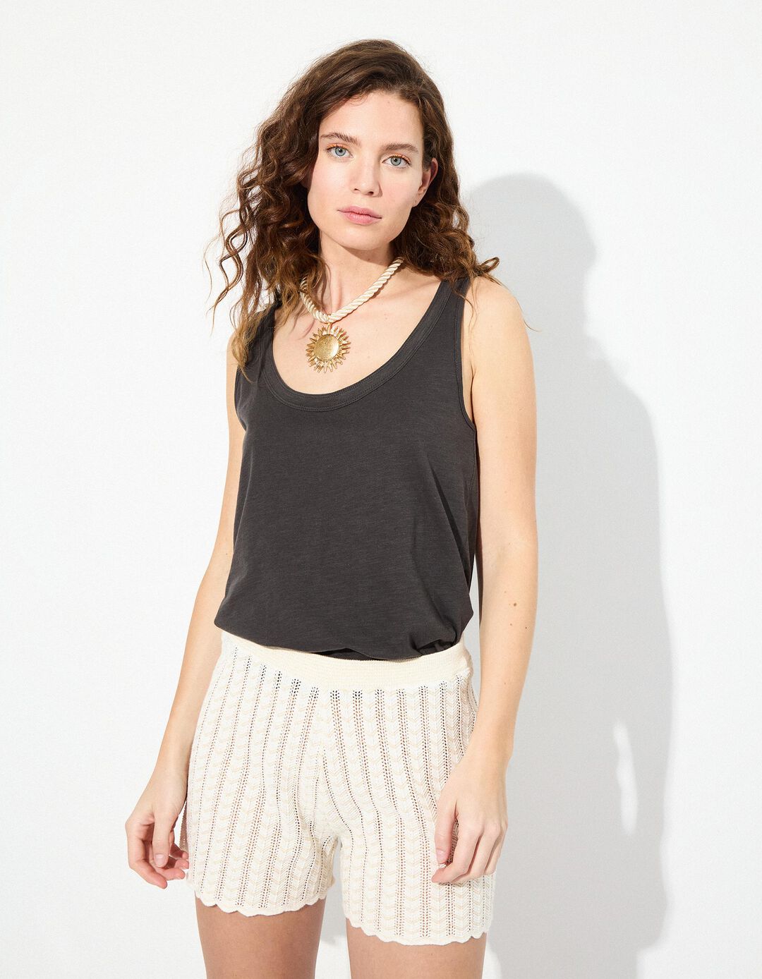 Top Jersey, Mulher, Cinzento Escuro 