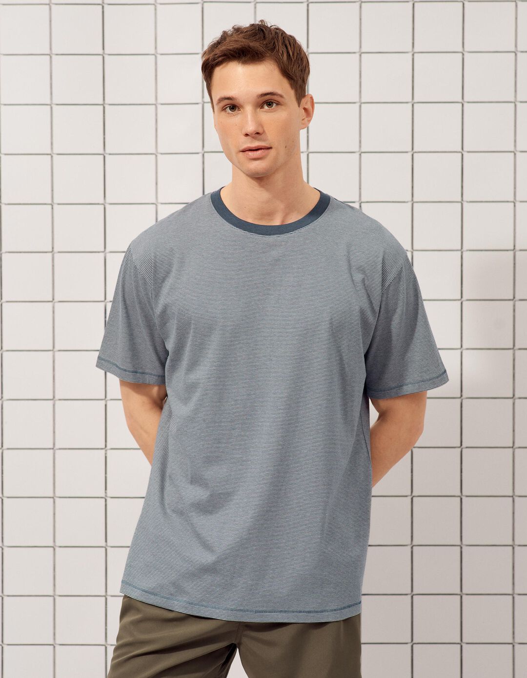 T-shirt Riscas, Homem, Azul Escuro