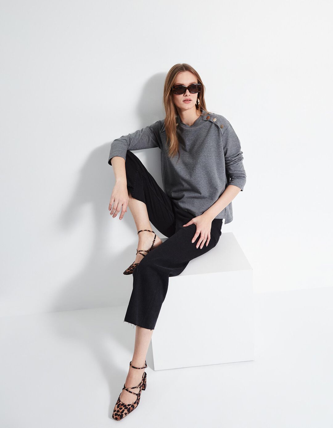 Camisola com Botões, Mulher, Cinzento