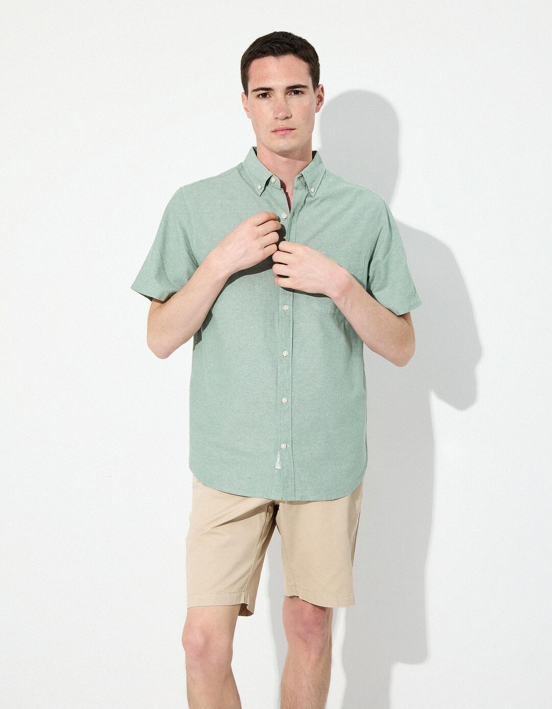 Camisa de Manga Curta, Homem, Verde Claro 