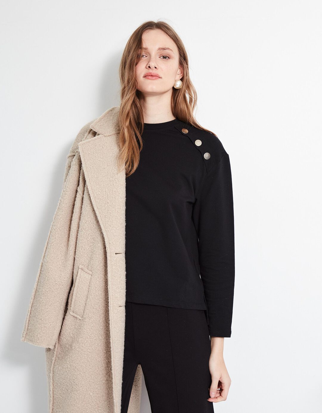 Camisola com Botões, Mulher, Preto