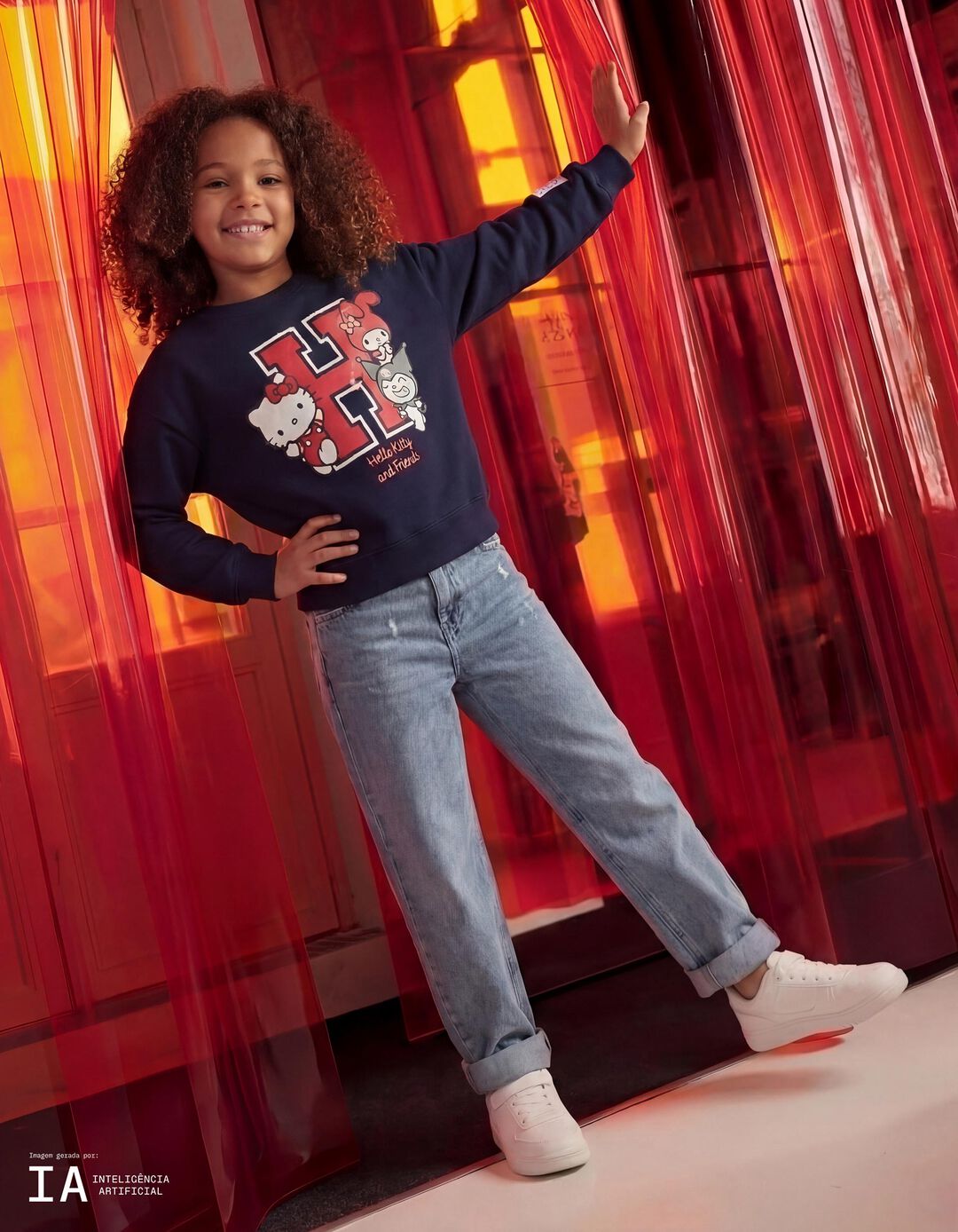 Sweatshirt 'Hello Kitty', Menina, Azul Escuro