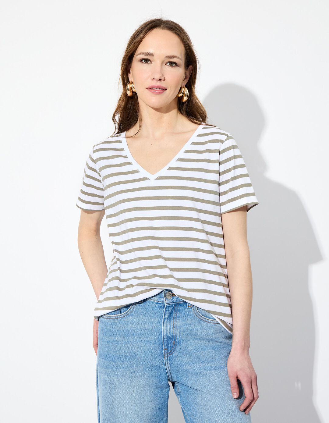 T-shirt Decote em V, Mulher, Verde
