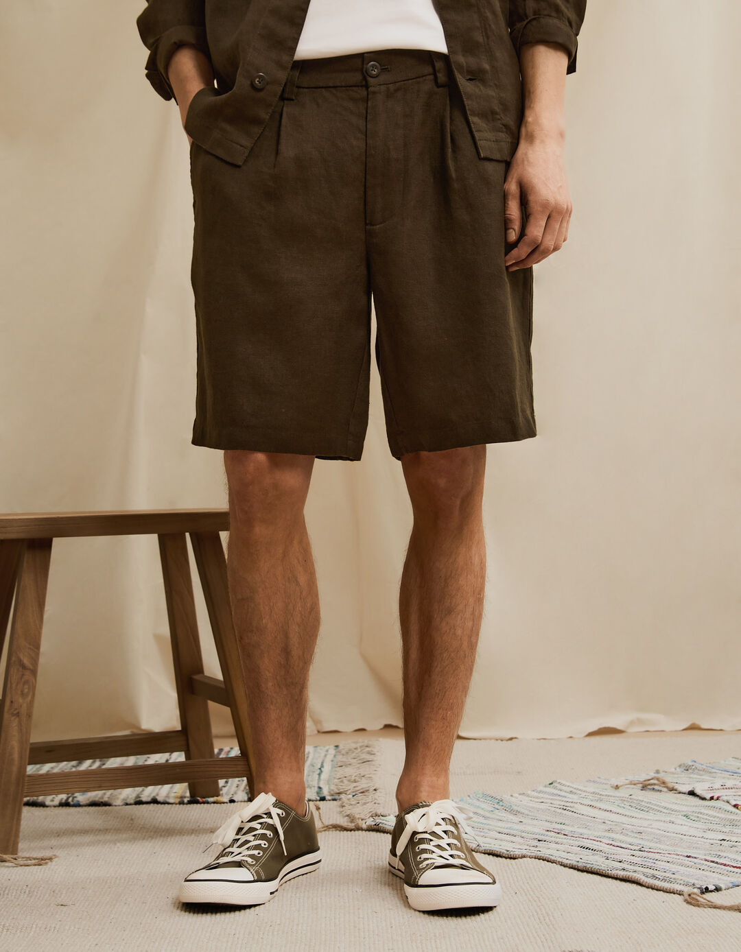 Cal&ccedil;&otilde;es 100% Linho, Homem, Verde Escuro