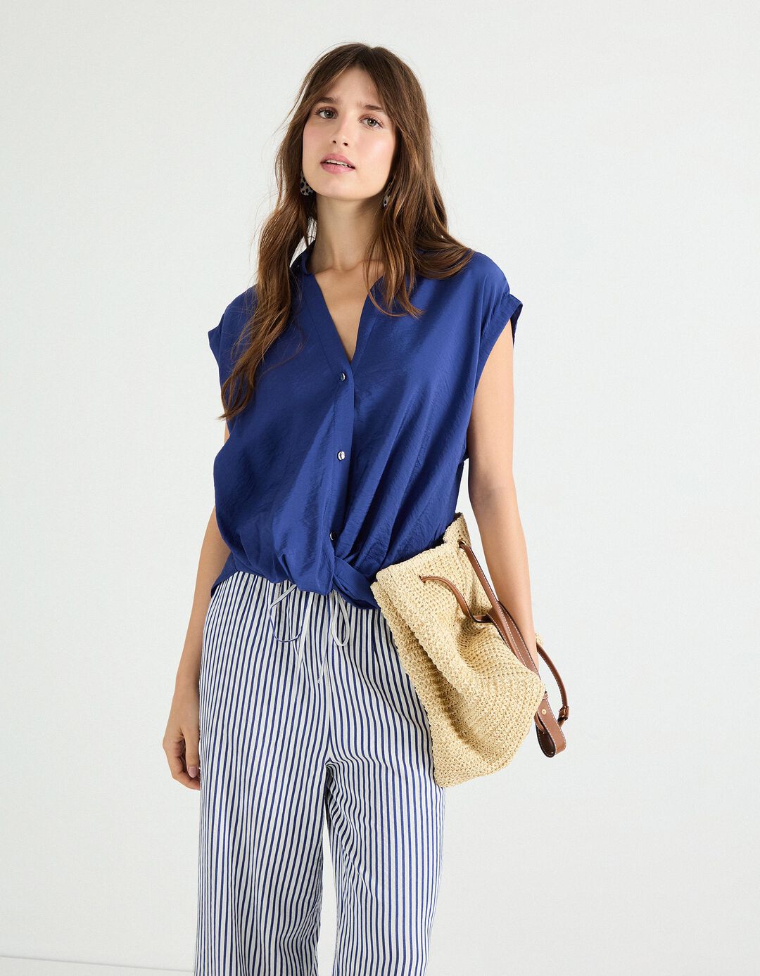 Blusa com Nó, Mulher, Azul