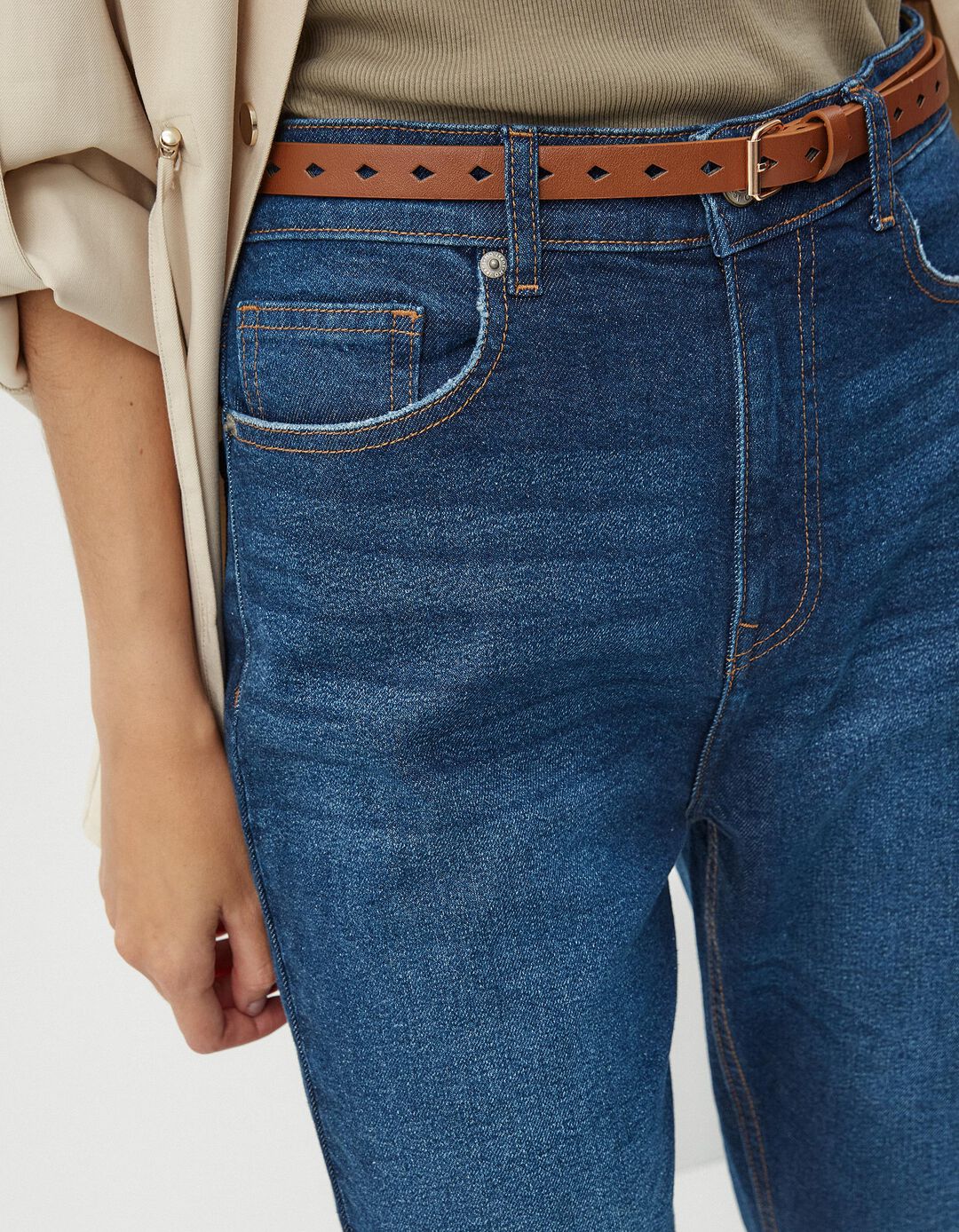 Calças de Ganga 'Tapered Mom Fit', Mulher, Azul Escuro
