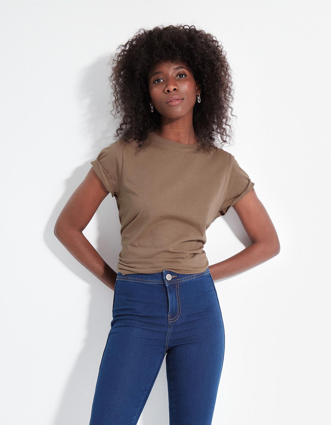 T-shirt, Mulher, Bege Escuro