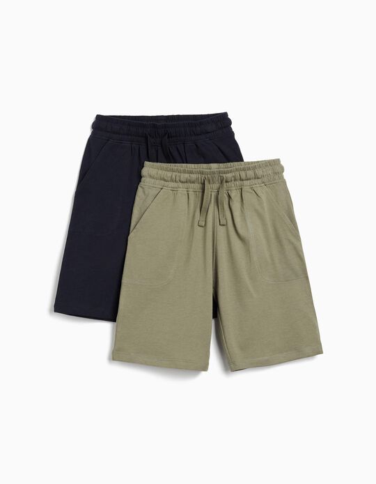 Comprar Online Pack 2 Calções Jersey, Menino, Verde Escuro 