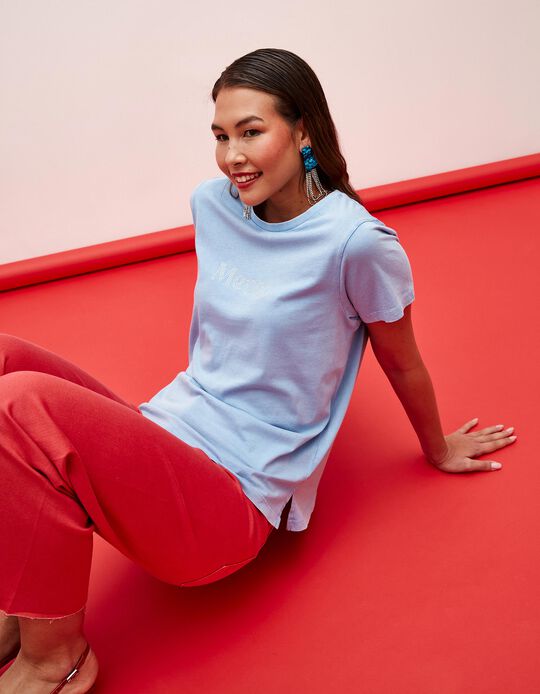 Comprar Online T-shirt com Missangas, Mulher, Azul