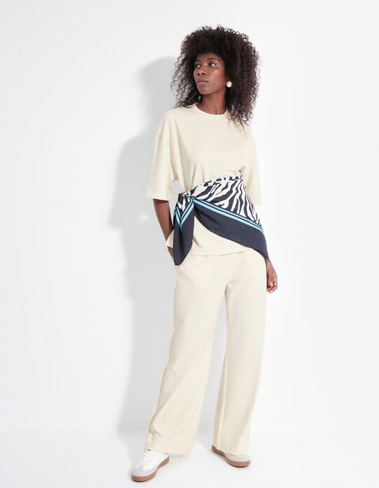 Comprar Online Joggers Wide Leg, Mulher, Bege Claro