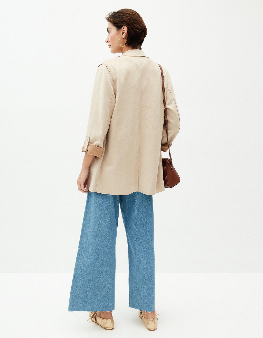 Blazer Efeito Camur&ccedil;a, Mulher, Bege Claro