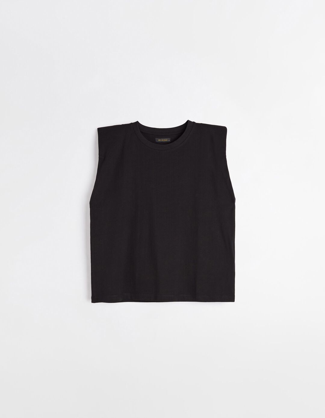 T-shirt com Ombreiras, Mulher, Preto