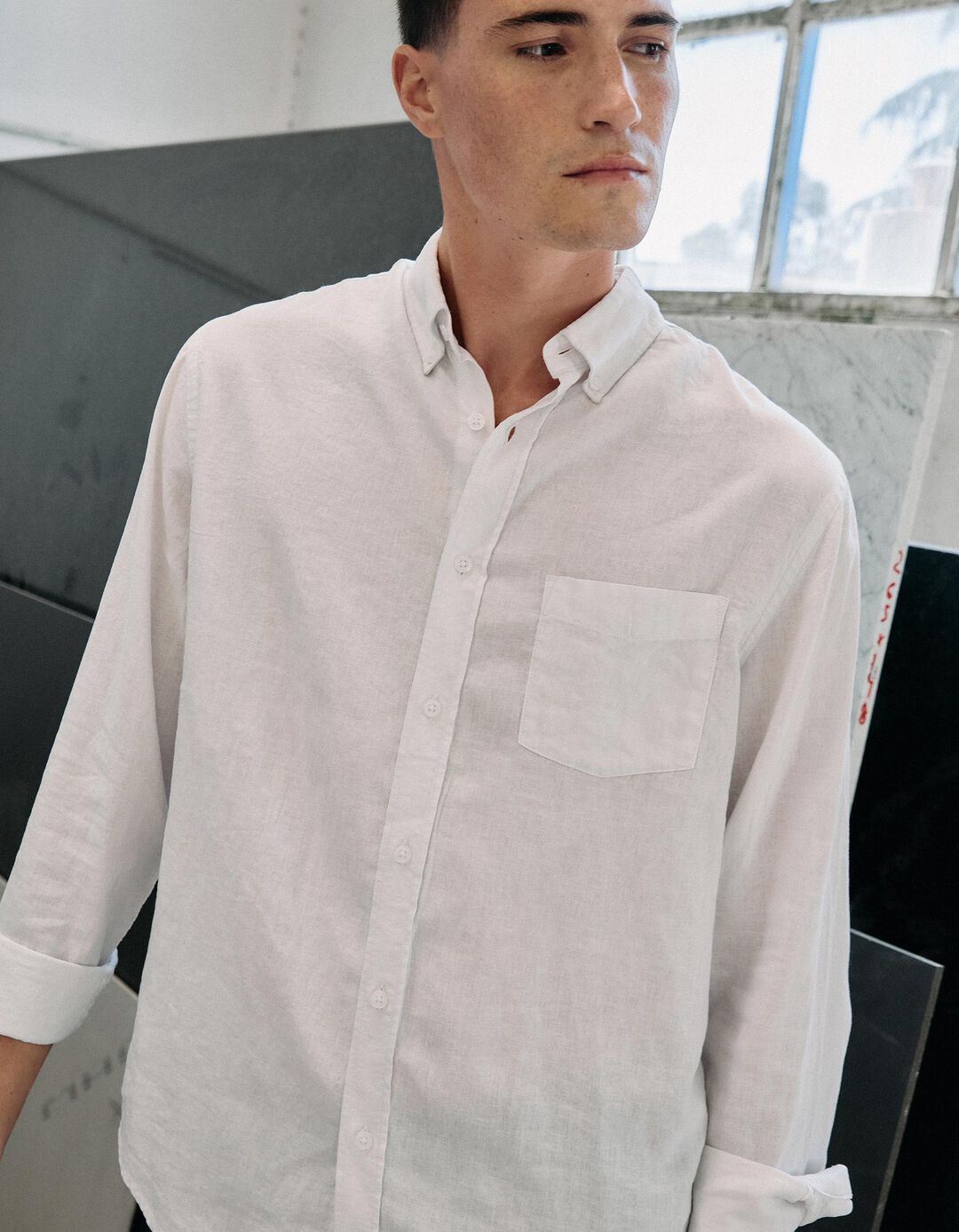 Camisa com Linho, Homem, Branco 