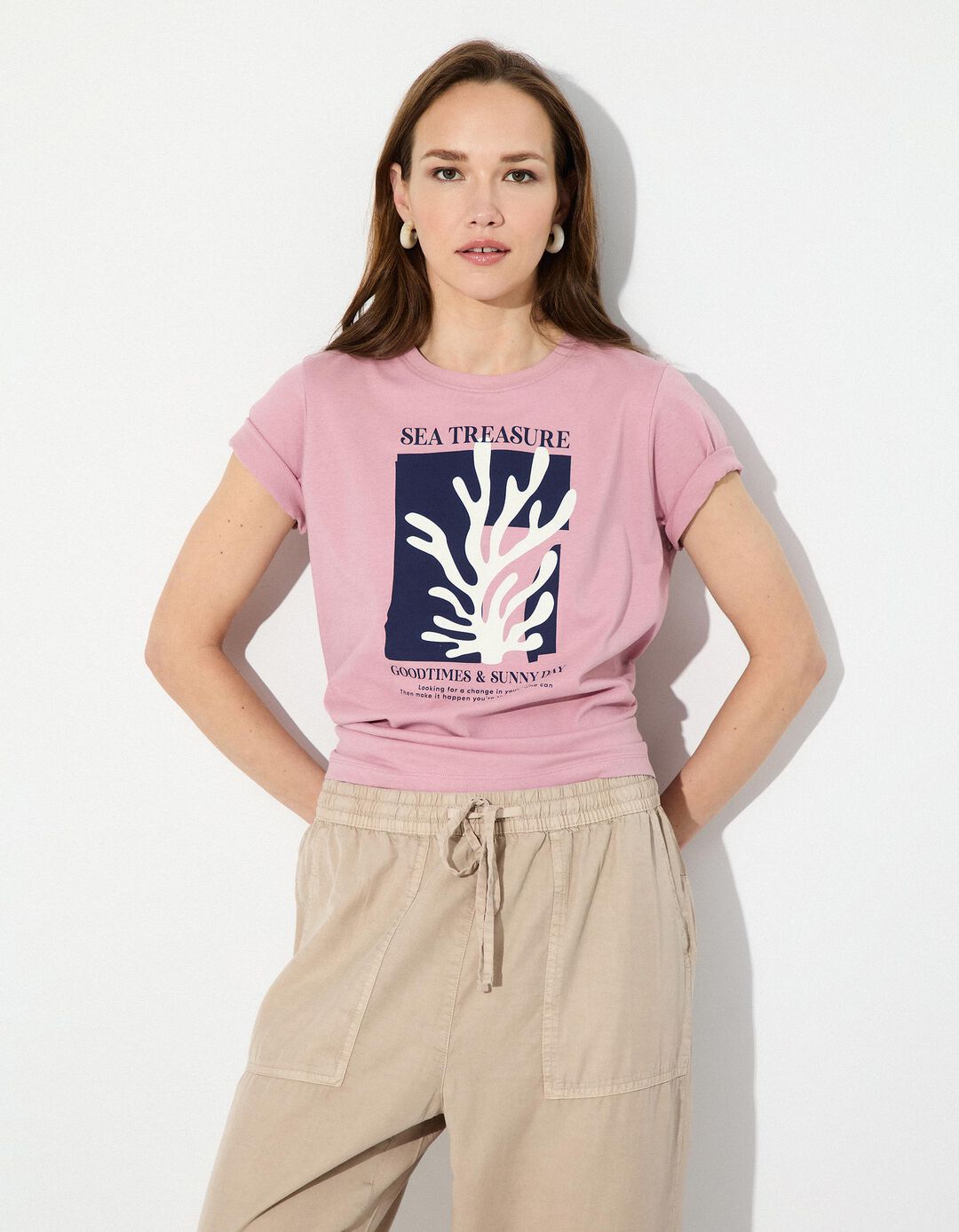 T-shirt Print, Mulher, Rosa Escuro 