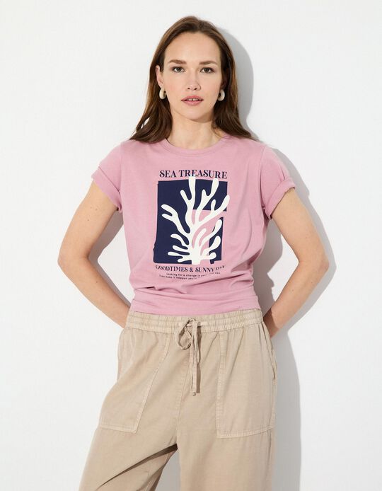 Comprar Online T-shirt Print, Mulher, Rosa Escuro 