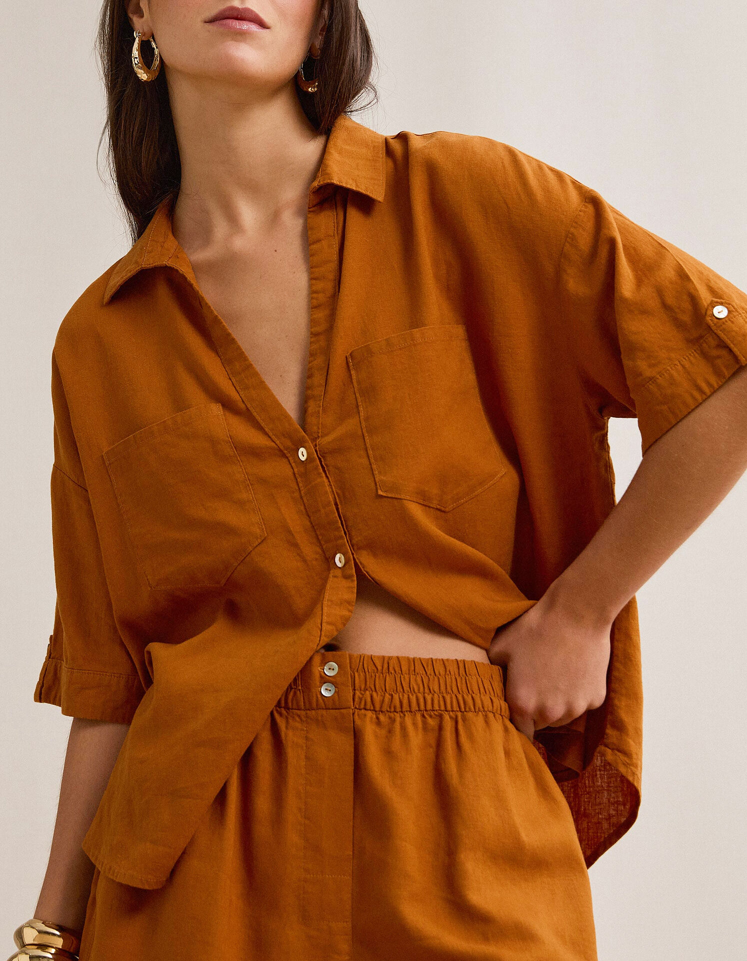 Comprar Online Blusa com linho, Mulher, Castanho Claro 