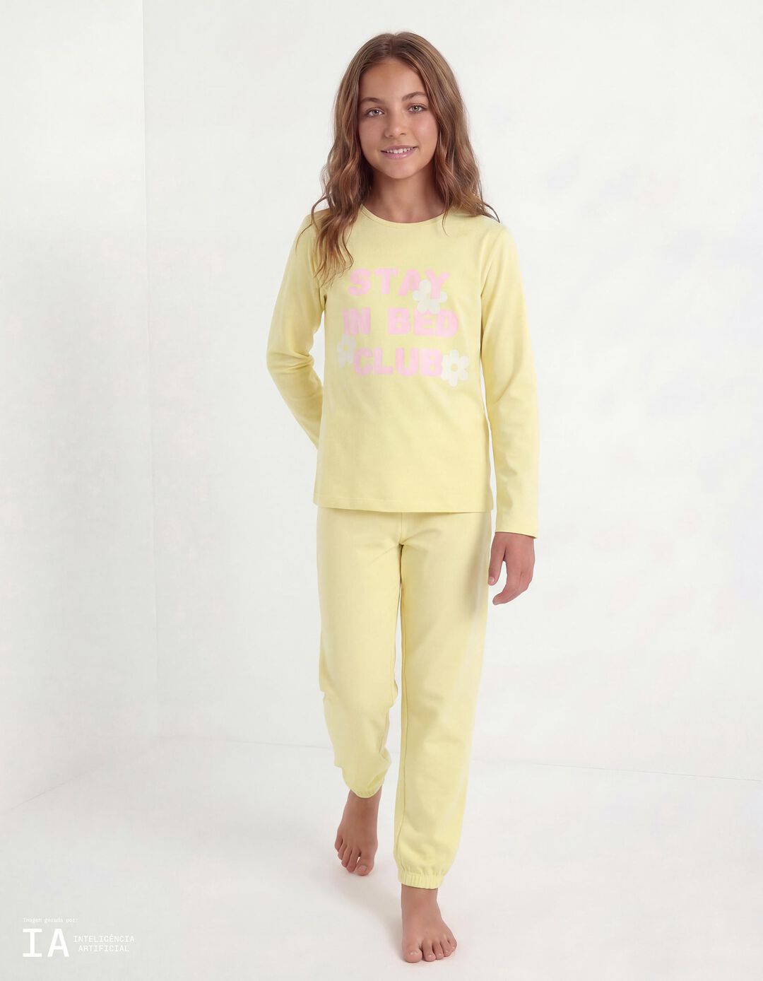 Pijama, Menina, Amarelo Claro