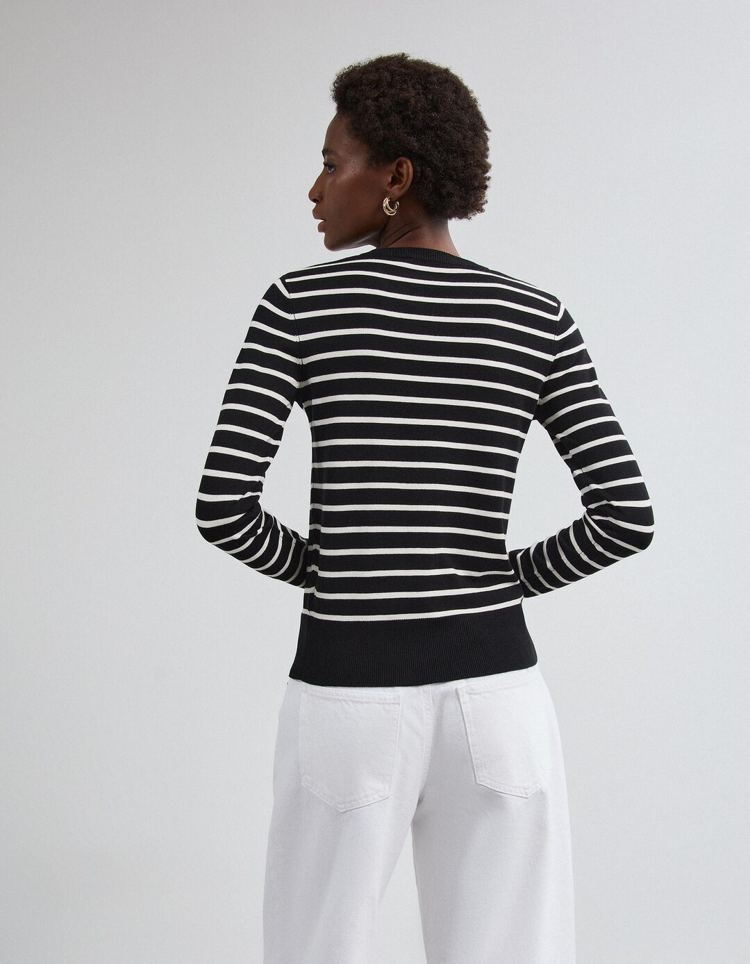 Camisola De Manga Comprida &Agrave;s Riscas, Mulher, Preto