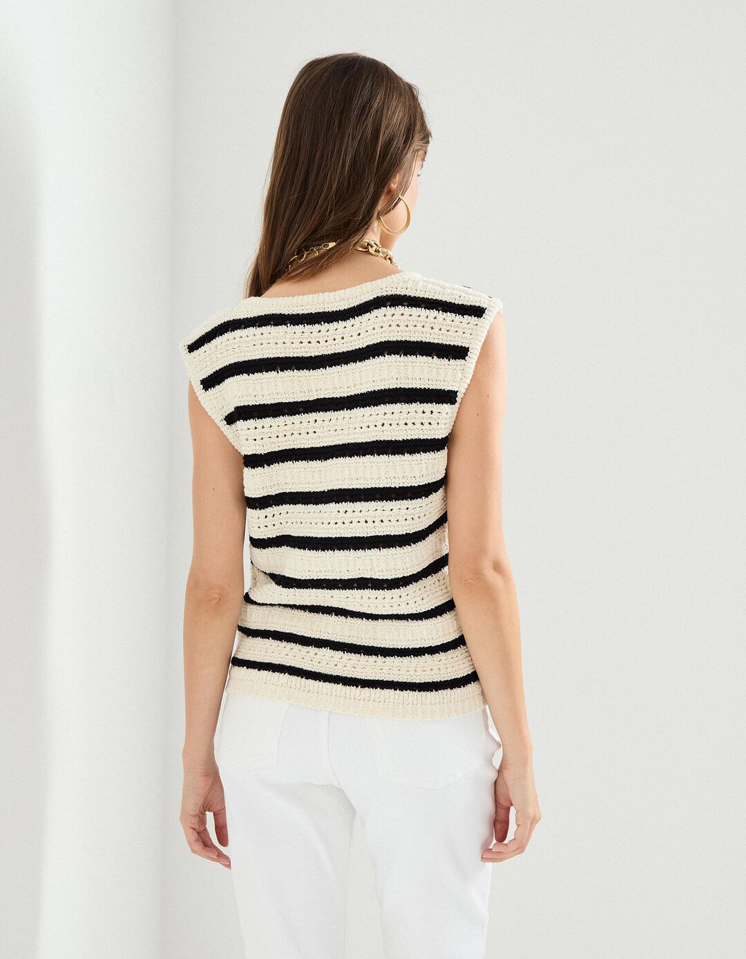 Colete de Crochet, Mulher, Bege Claro
