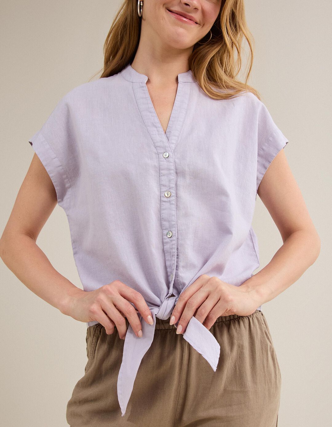 Blusa Com Linho, Mulher, Lil&aacute;s