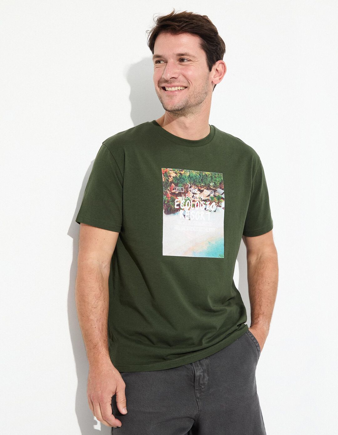 T-shirt Jersey Print, Homem, Verde Escuro