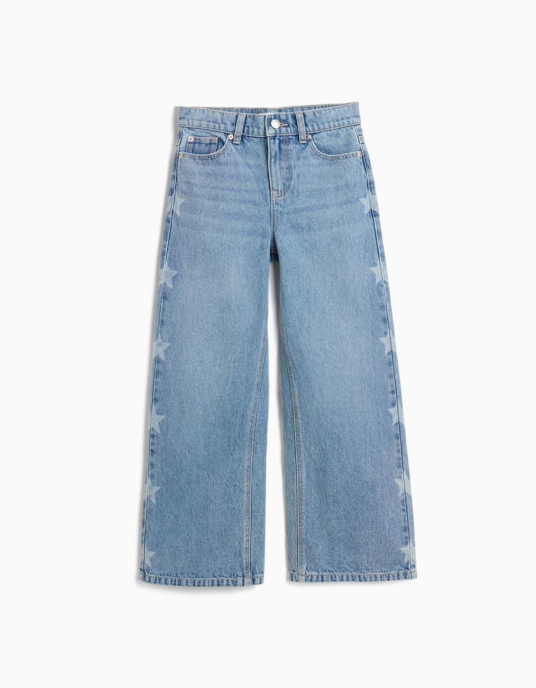 Cal&ccedil;as de Ganga 'Wide Leg' Estrelas, Menina, Azul Claro