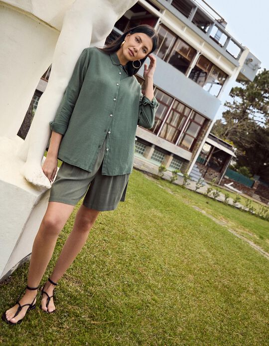 Comprar Online Camisa com Linho, Mulher, Verde Escuro