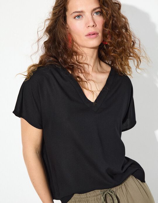 Comprar Online Blusa Decote em V, Mulher, Preto 