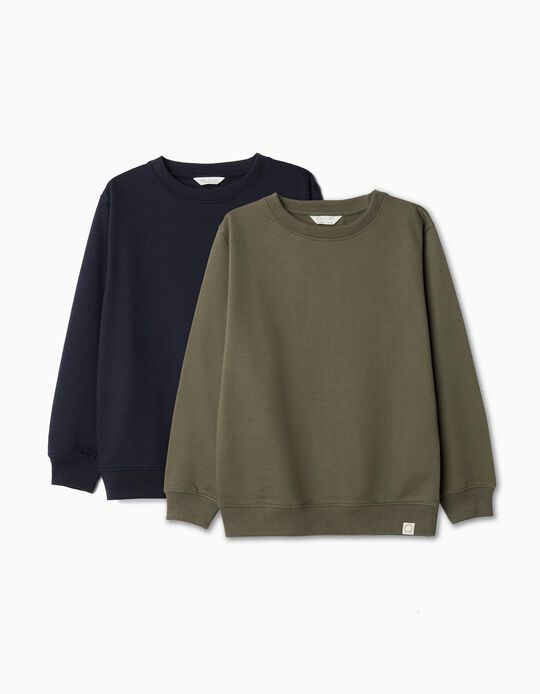 Comprar Online Pack 2 Sweatshirts de Felpa, Menino, Azul Escuro/Verde Escuro
