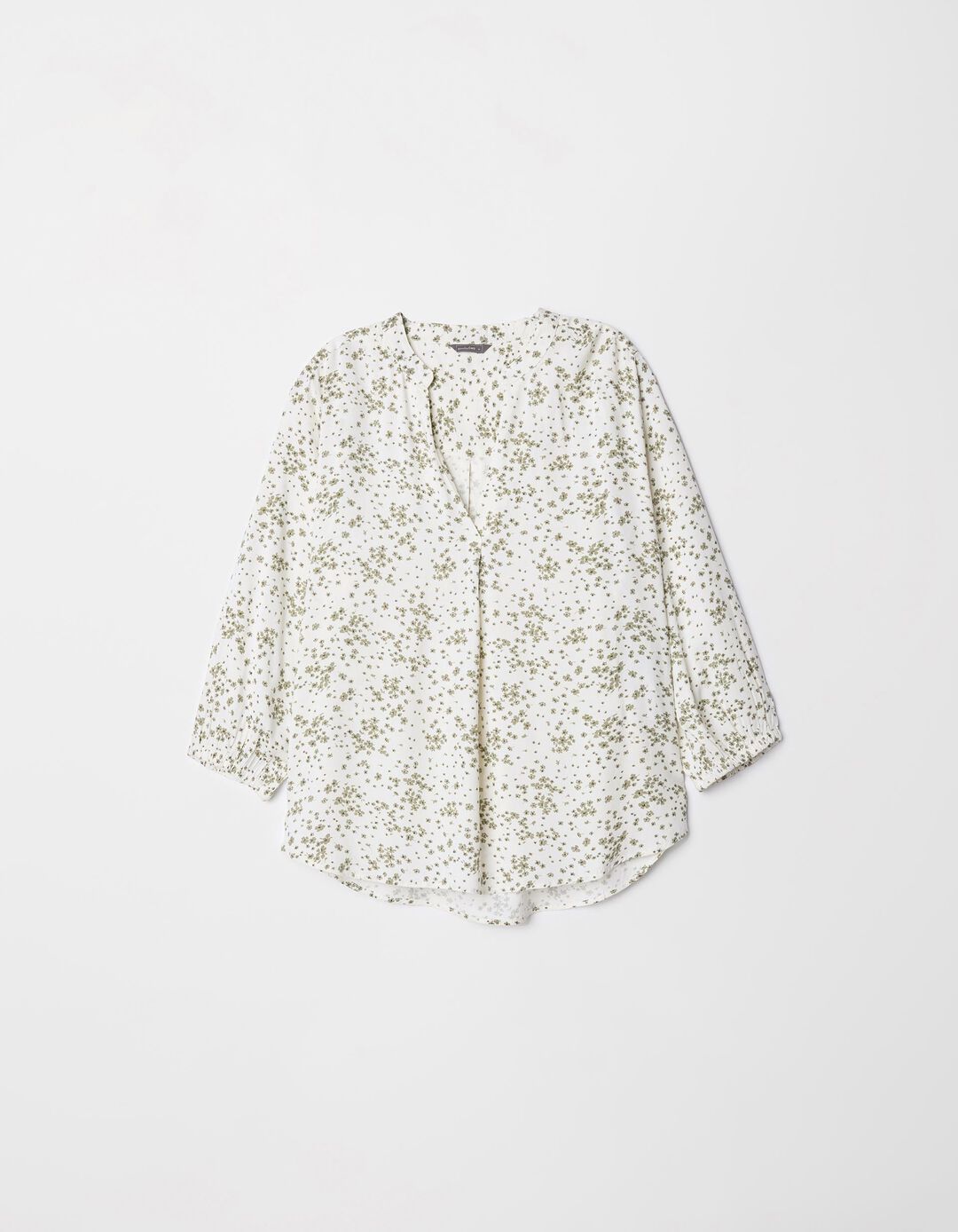 Blusa Estampada Decote em V, Mulher, Bege Claro