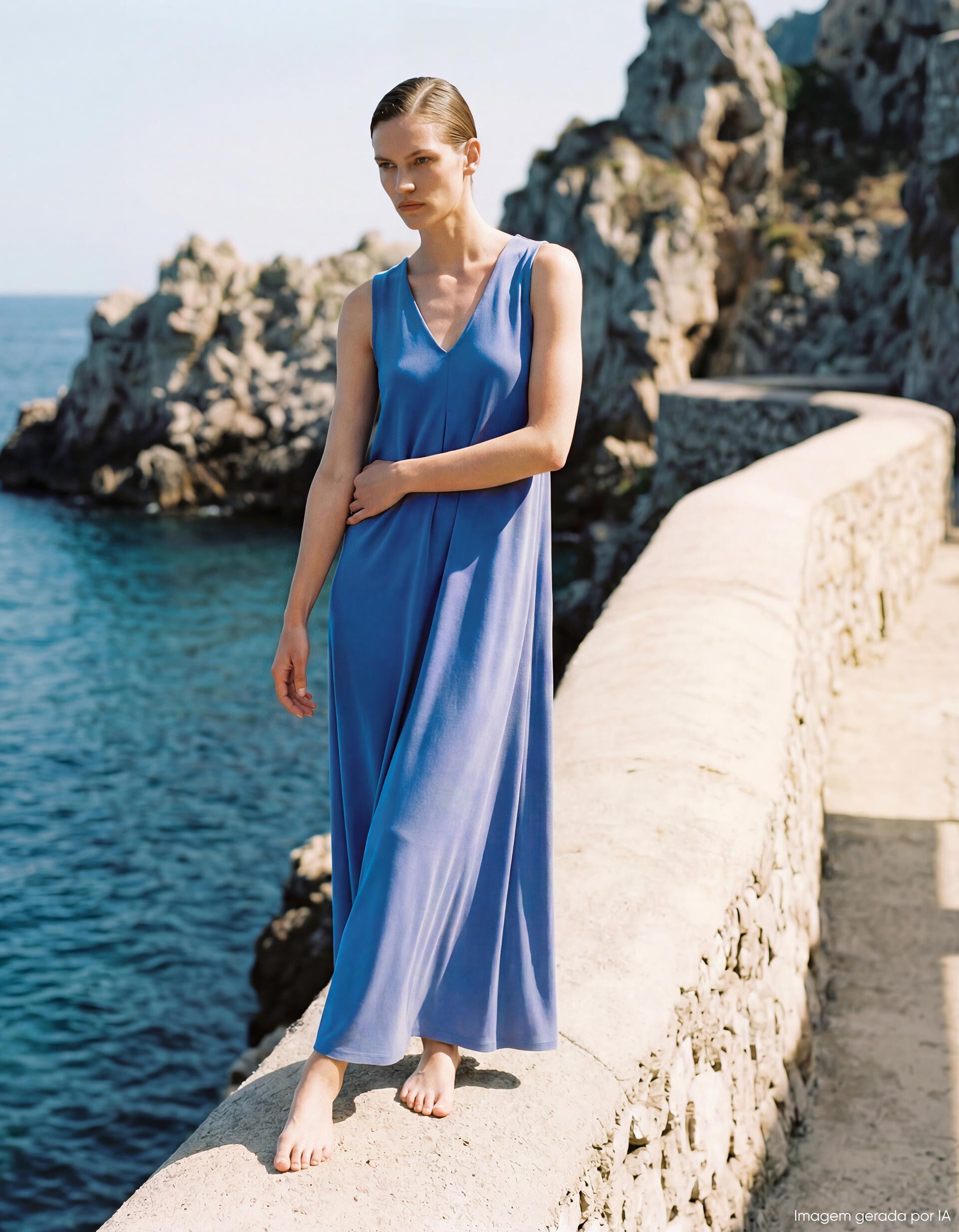 Comprar Online Vestido Comprido, Mulher, Azul 