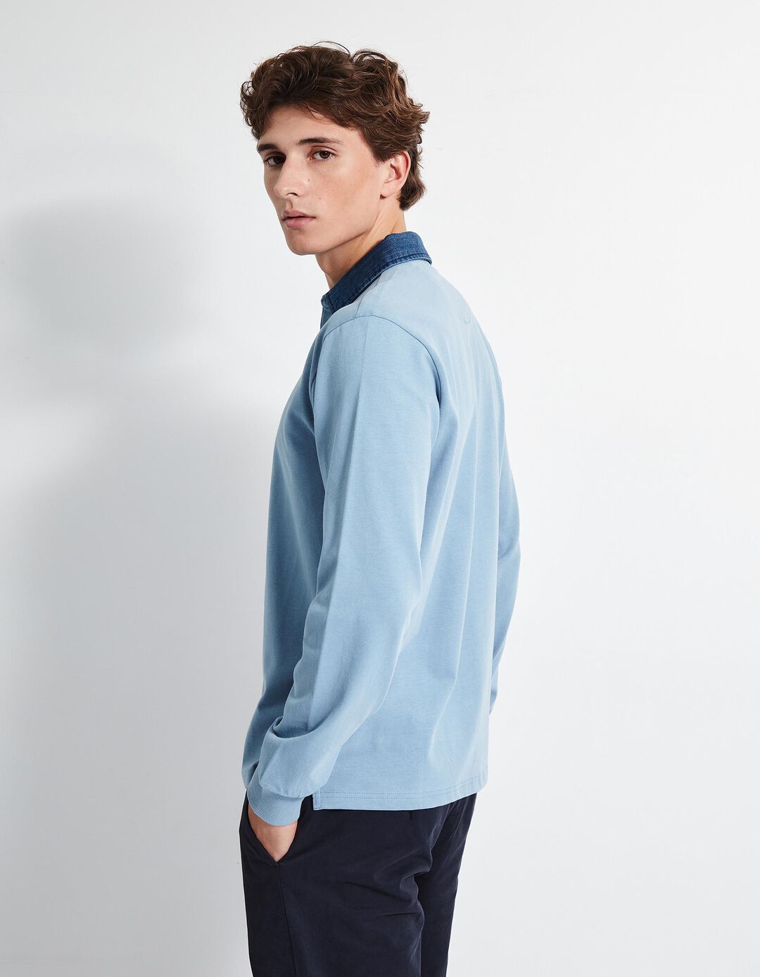 Polo de Manga Comprida Gola Ganga, Homem, Azul Claro