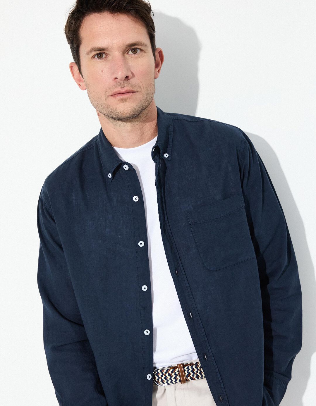 Camisa com Linho, Homem, Azul Escuro 