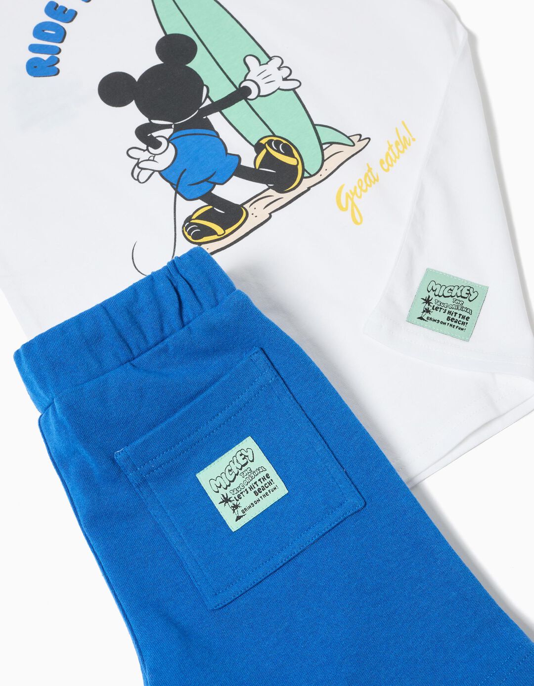Conjunto T-shirt e Calções 'Mickey', Menino, Branco 